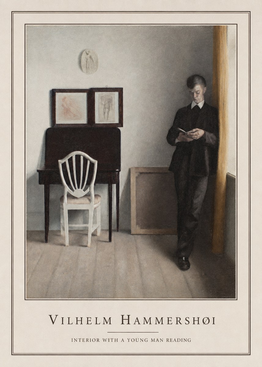 Vilhelm Hammershøi Interior with a Young Man Reading No4 - Poster