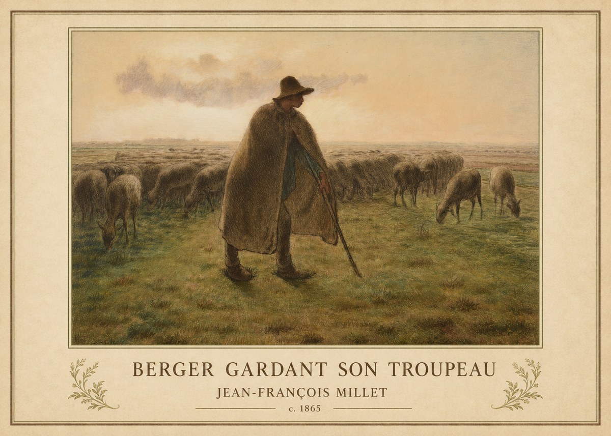 Jean-François Millet Berger Gardant Son Troupeau No1 - Poster