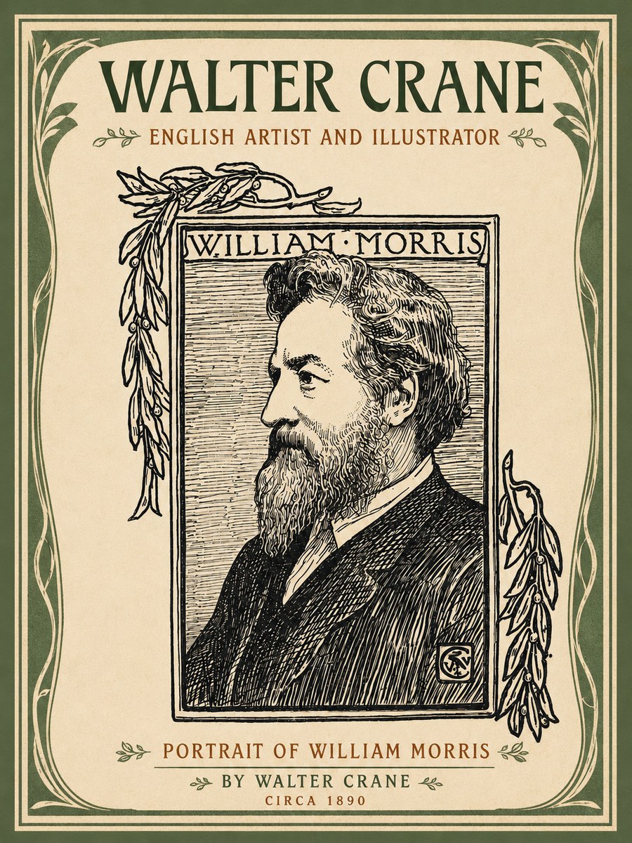 Walter Crane Portrait of William Morris No4 - Poster