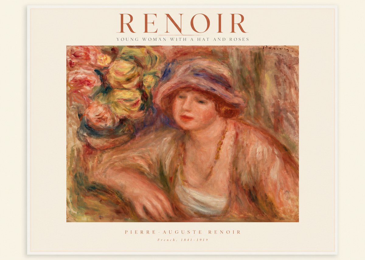 Renoir Young Woman with a Hat and Roses No1 - Poster