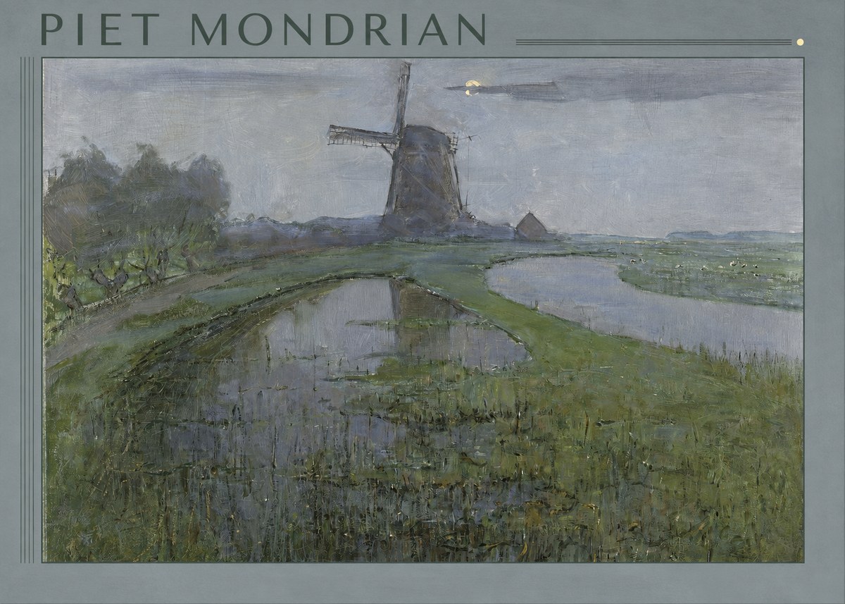Piet Mondrian Windmill by the Water II No1 - Poster