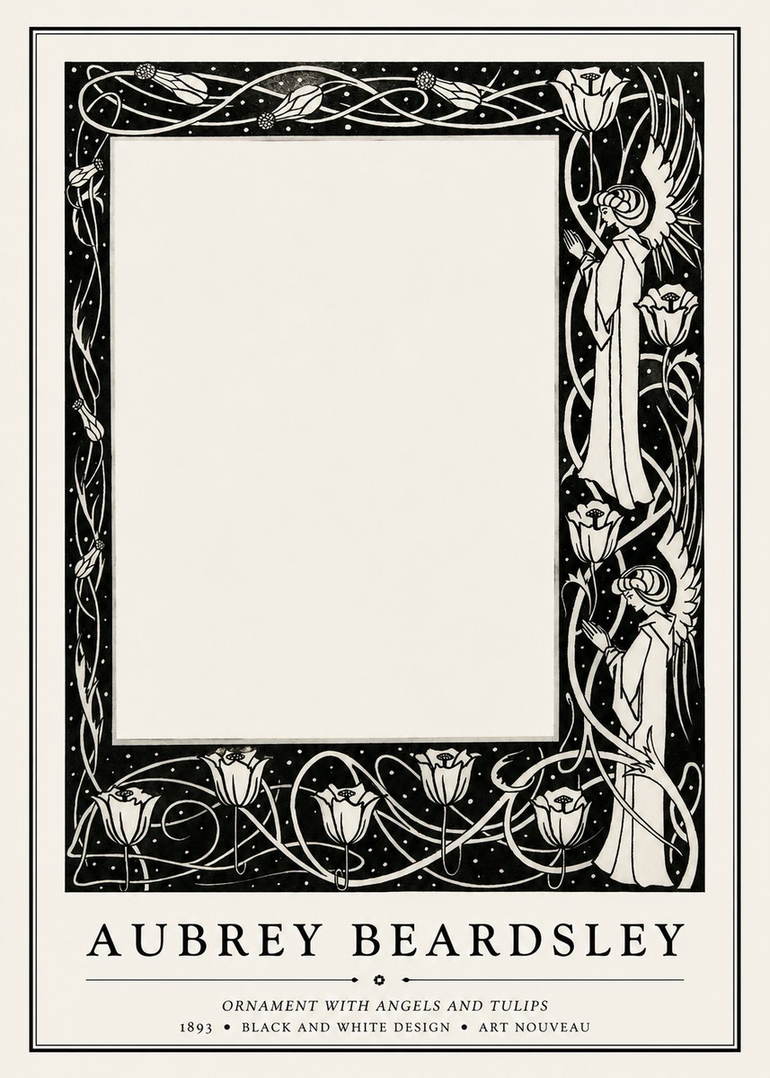 Aubrey Beardsley Ornament with Angels and Tulips No1 - Poster