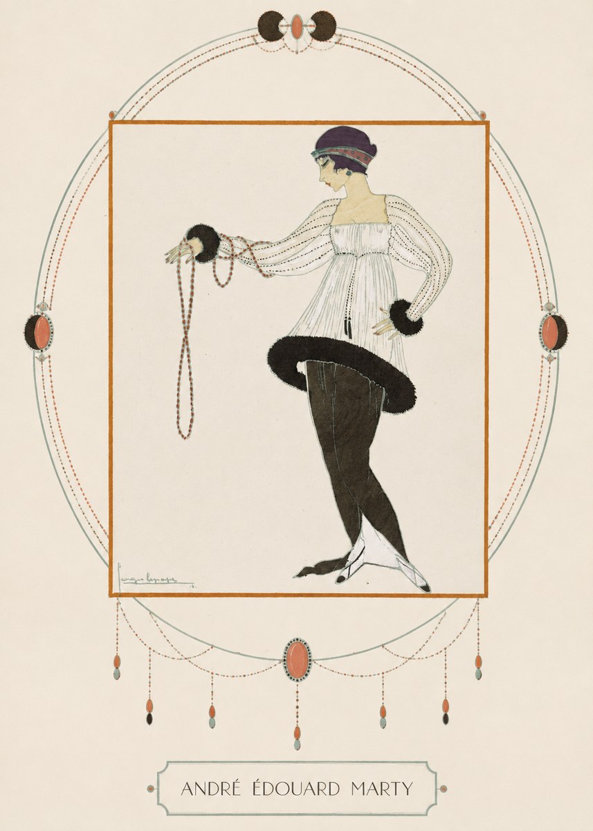André Édouard Marty Elegant Woman with Pearl Necklace No3 - Poster