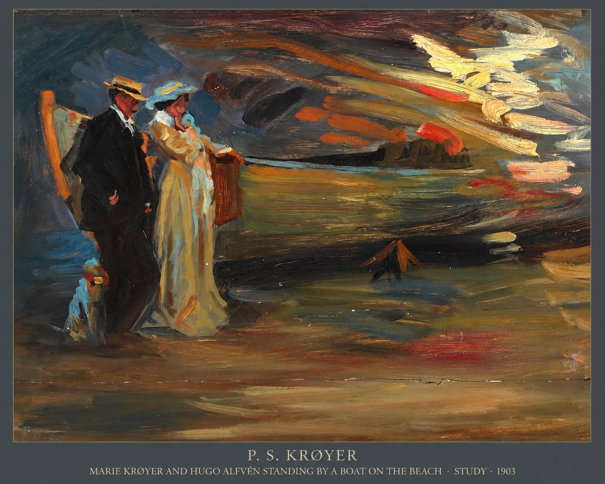 P.S. Krøyer Marie Krøyer and Hugo Alfvén Standing by a Boat on the Beach - Study · 1903 No5 - Poster