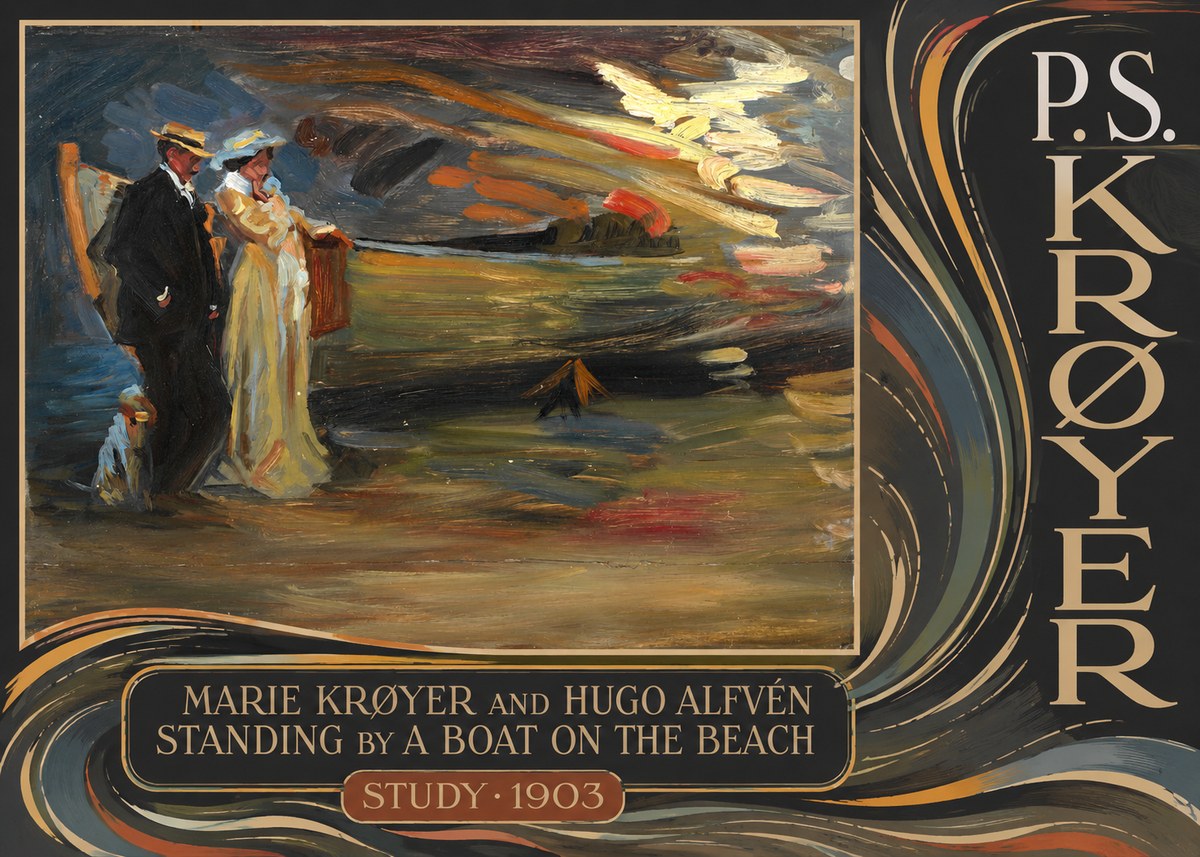 P.S. Krøyer Marie Krøyer and Hugo Alfvén Standing by a Boat on the Beach - Study · 1903 No6 - Poster