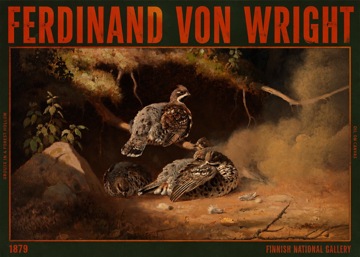 Ferdinand von Wright Grouse in a Forest Hollow No2 - Poster