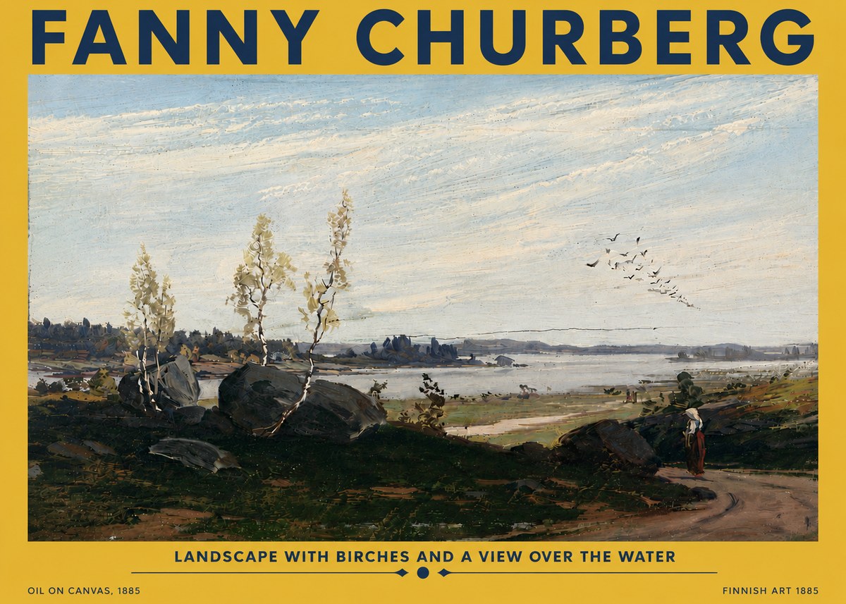 Fanny Churberg Landscape with Birches and a View over the Water No5 - Poster