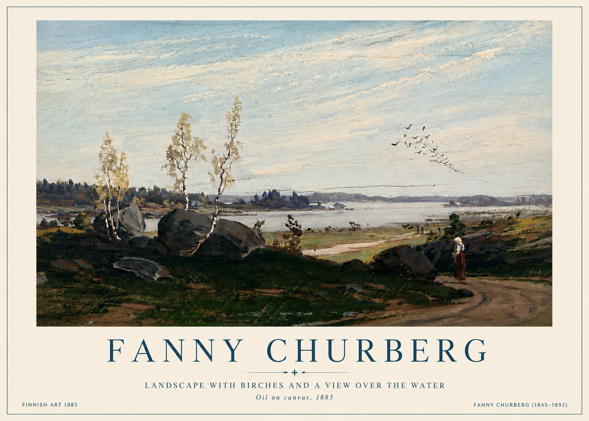 Fanny Churberg Landscape with Birches and a View over the Water No6 - Poster