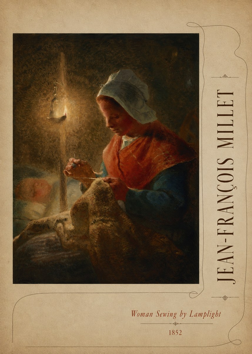 Jean-François Millet Woman Sewing by Lamplight No3 - Poster