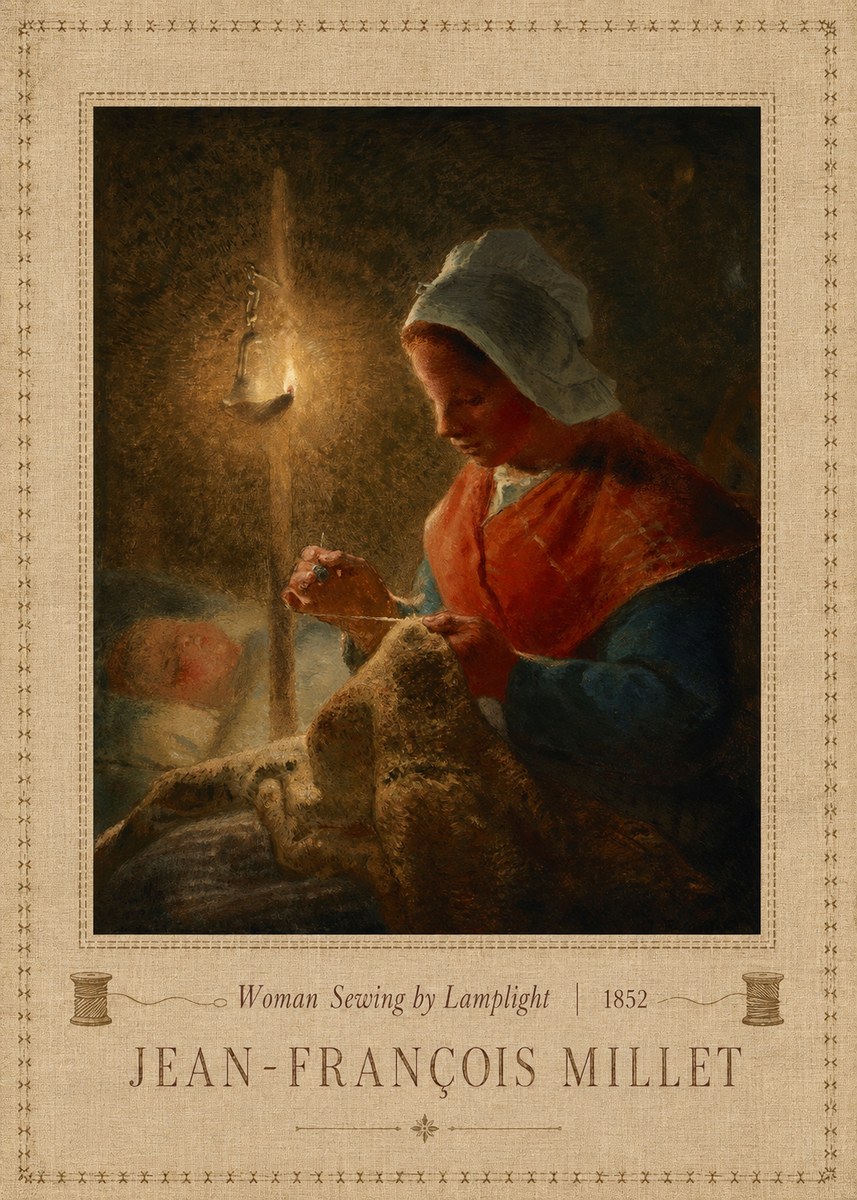 Jean-François Millet Woman Sewing by Lamplight No5 - Poster
