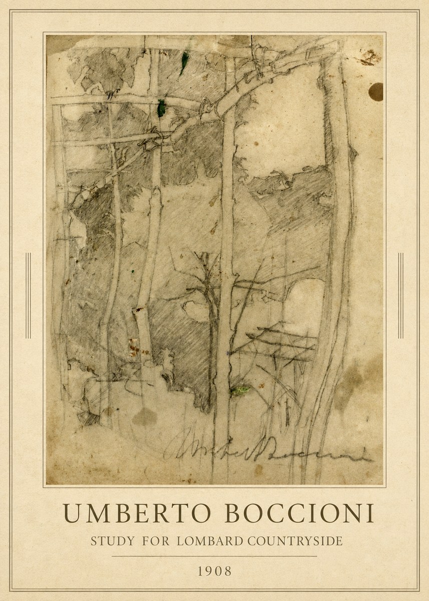 Umberto Boccioni Study for Lombard Countryside No1 - Poster