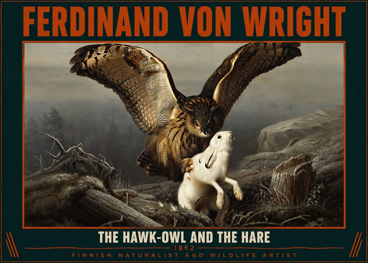 Ferdinand von Wright The Hawk-owl and the Hare No2 - Poster