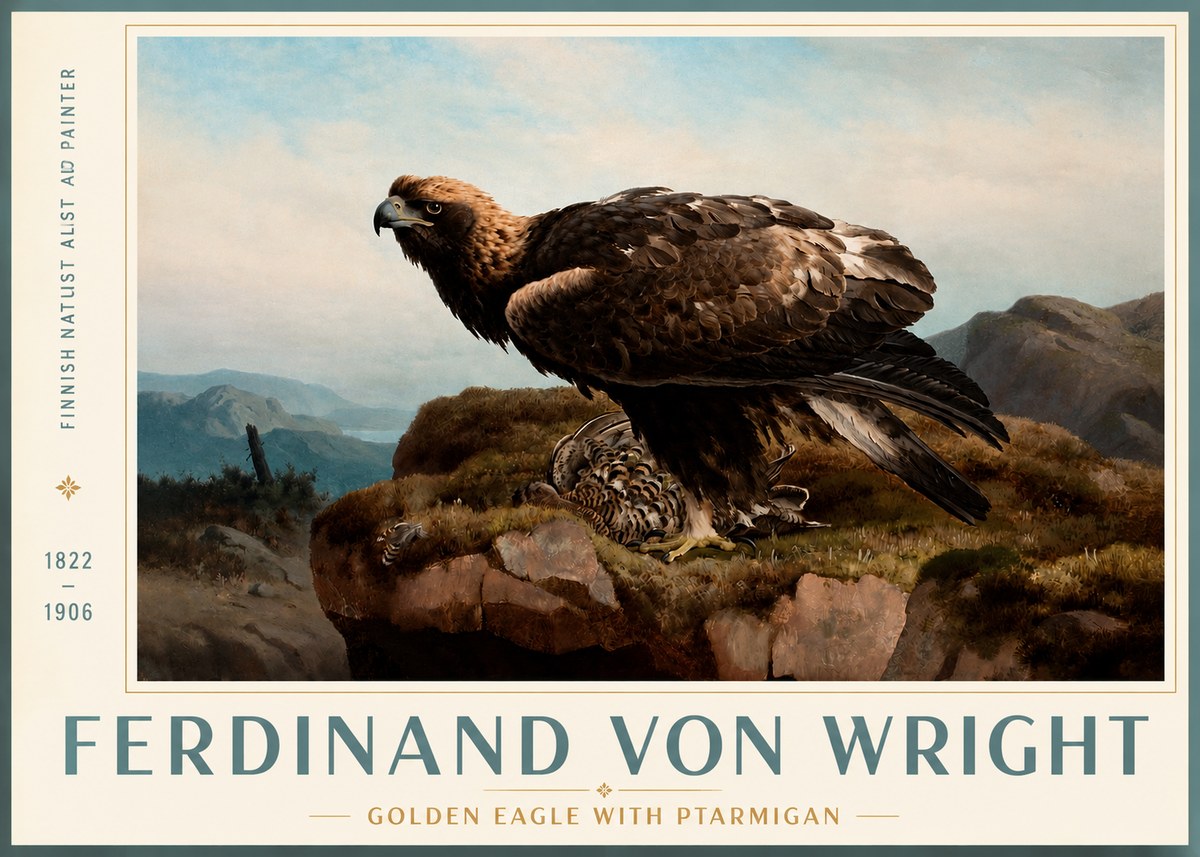Ferdinand von Wright Golden Eagle with Ptarmigan No3 - Poster