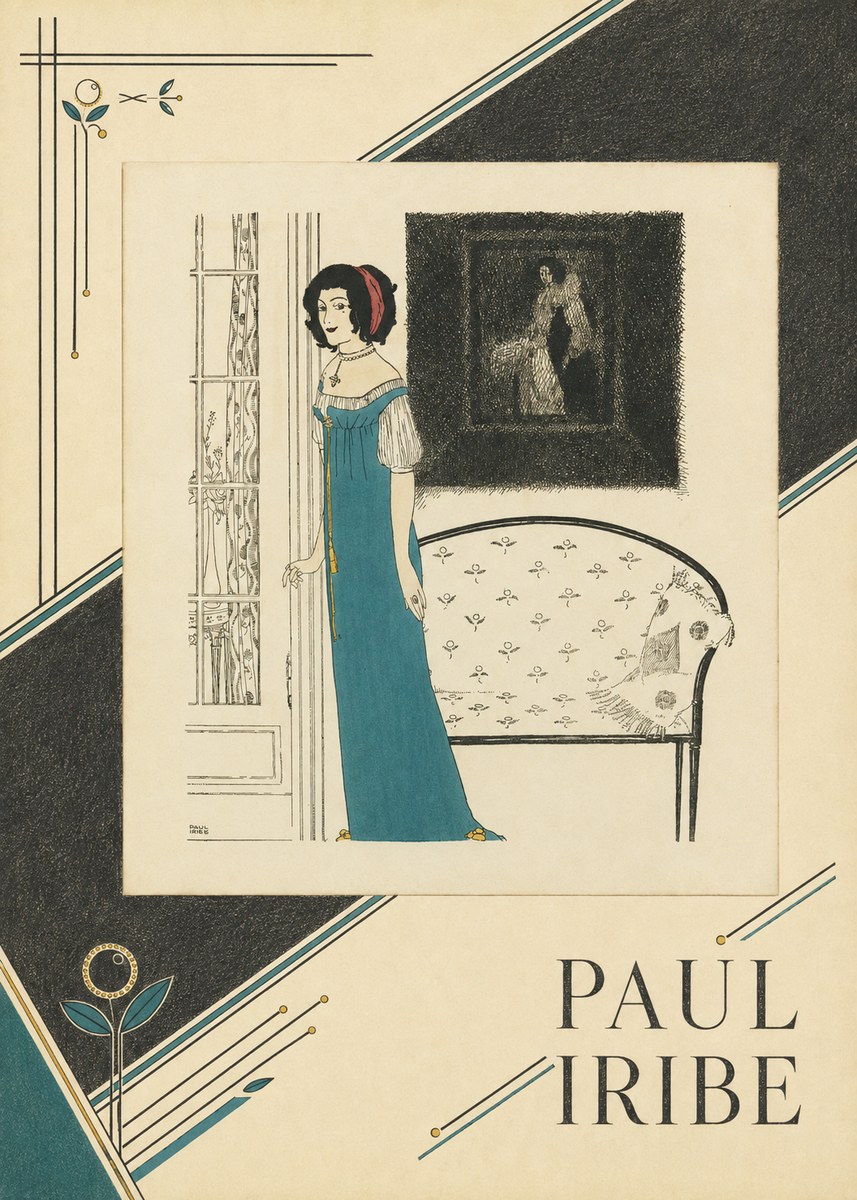 Paul Iribe Elegant Lady in Blue Dress No4 - Poster