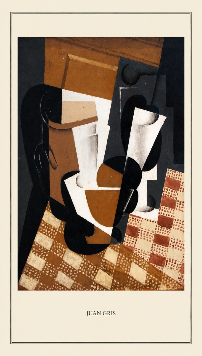 Juan Gris Cubist Still Life with Glass and Tablecloth No4 - Poster