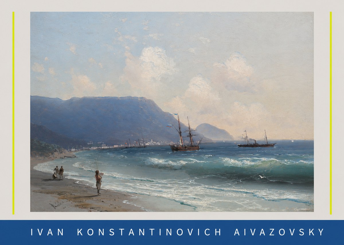 Ivan Konstantinovich Aivazovsky A Coastal View with Fishing Figures No3 - Poster