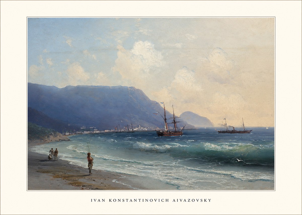 Ivan Konstantinovich Aivazovsky A Coastal View with Fishing Figures No5 - Poster