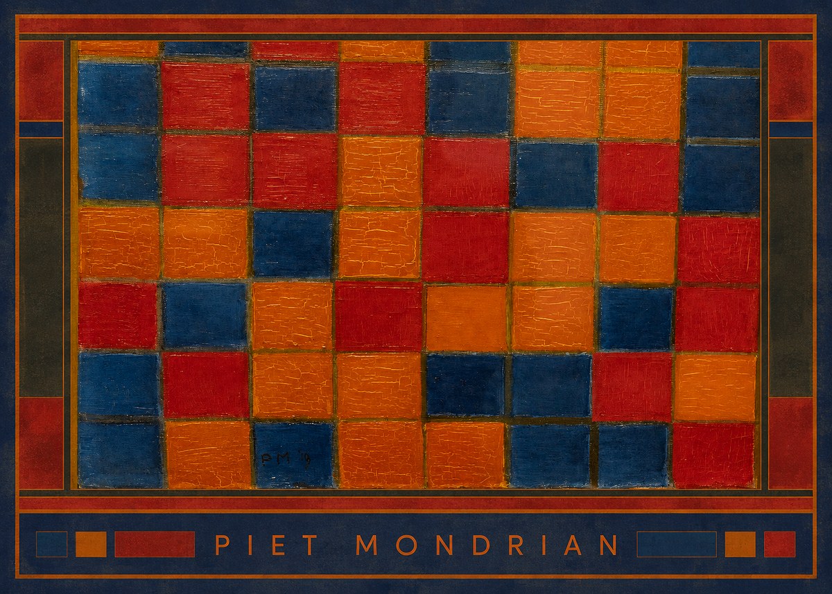 Piet Mondrian Checkerboard Composition with Dark Colors No3 - Poster