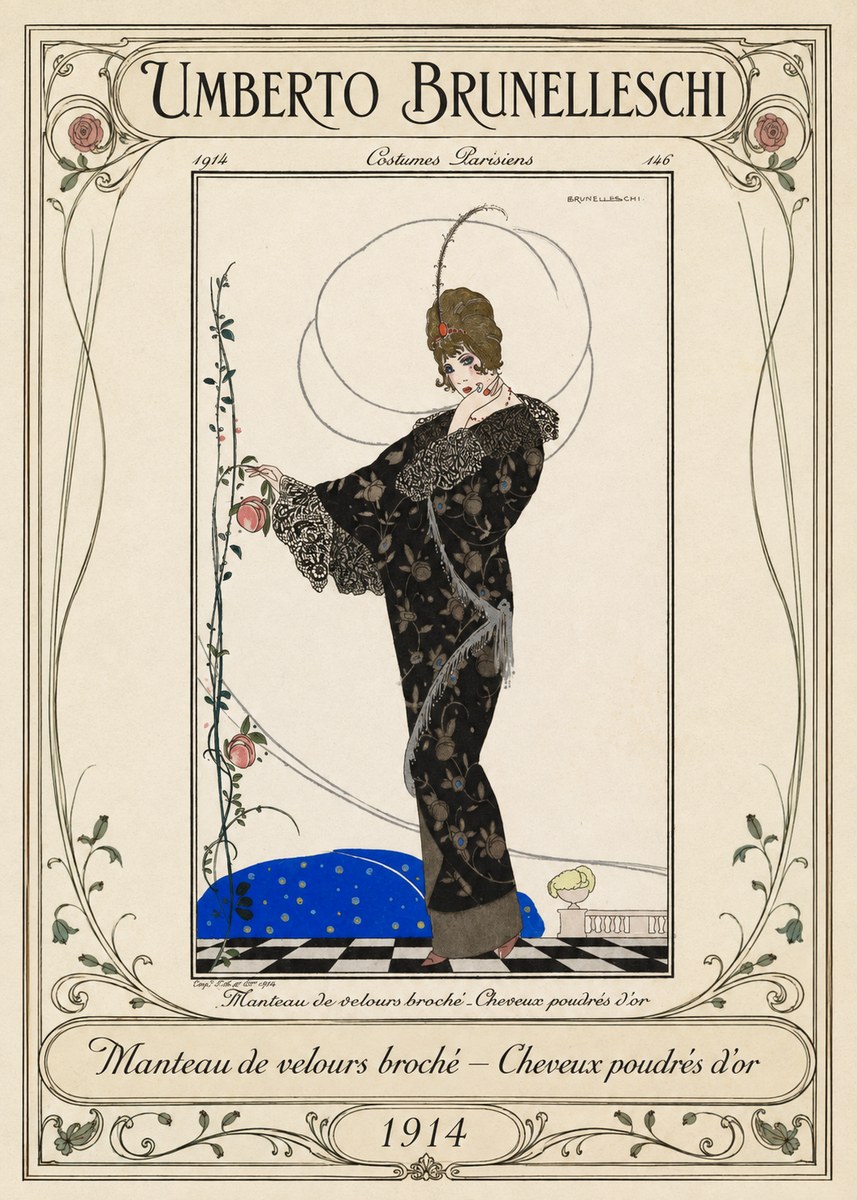 Umberto Brunelleschi Manteau De Velours Broché – Cheveux Poudrés D'or No1 - Poster